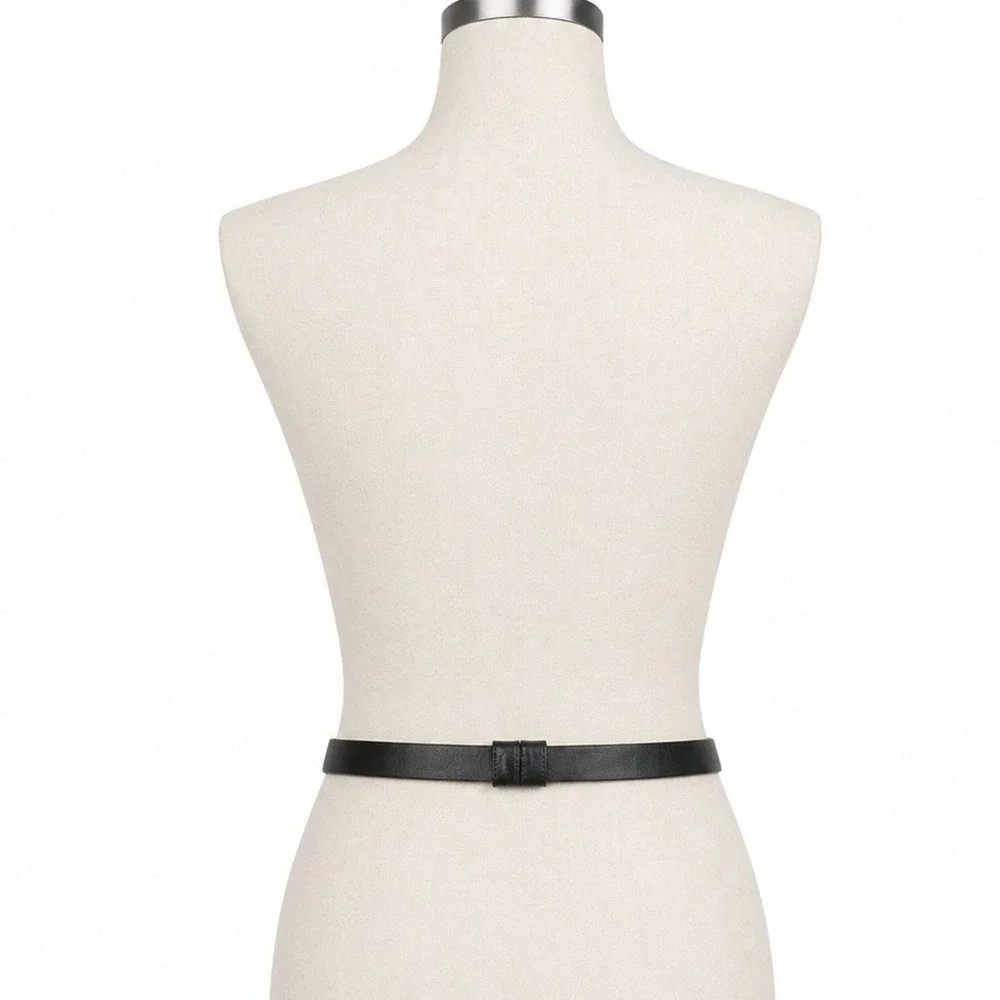 Chicos Black Leather Metallic Silver Toggle Hip Belt Size S/M Moto Minimalist